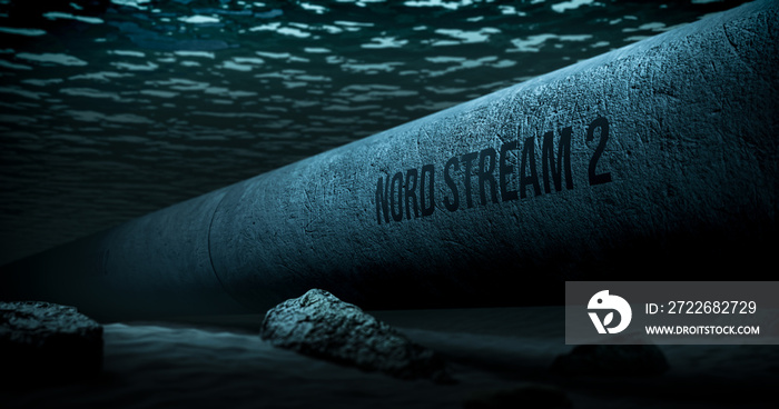 Nord Stream 2 underwater gas pipeline through the Baltic Sea, gas will be transported from Russia to the internal gas market of the European Union - 3d render