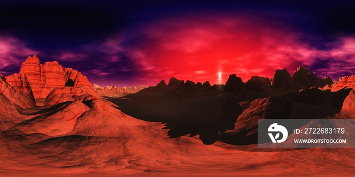 sunset on Mars. HDRI . equidistant projection. Spherical panorama. panorama 360. environment map, 3d rendering