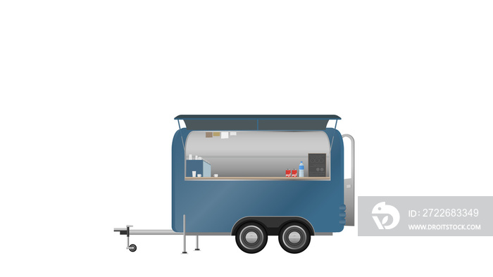 Food truck for foodtruck kitchen street van design or mockup for vehicle branding on PNG white transparent background