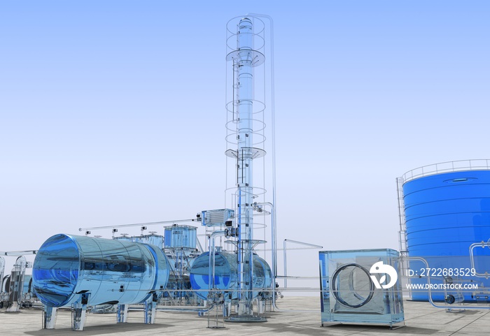 oil refinery, glass factory, exterior visualization, 3D illustration