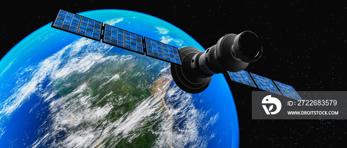 a satellite in orbit (3d rendering,this image elements furnished by NASA)