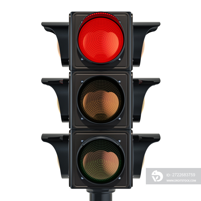 Traffic light with red color, 3D rendering