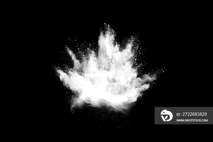 White powder explosion on black background.