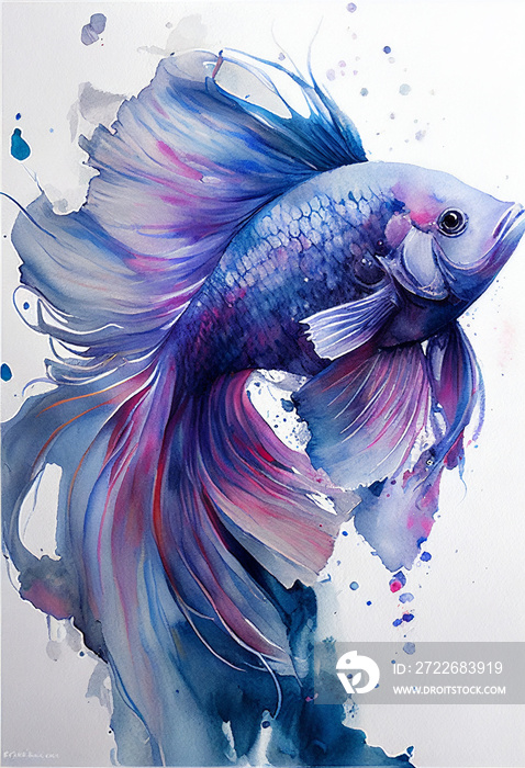 illustator of watercolour paint betta fish