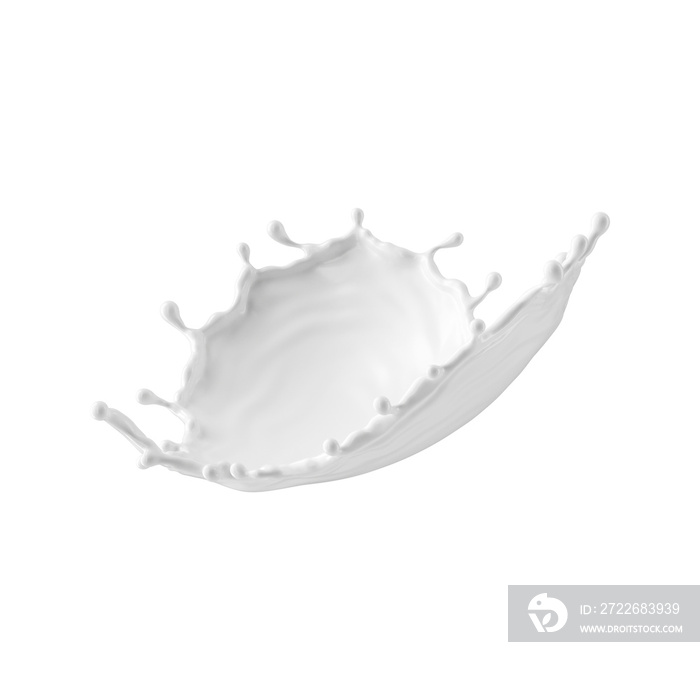 3d render, milk splash isolated on transparent background. White paint splashing. Cosmetics moisturizing lotion.