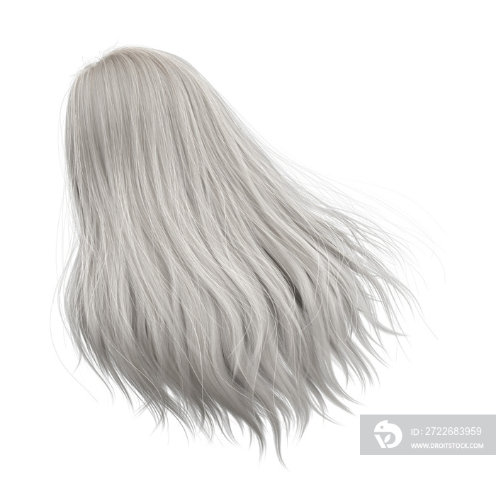 3d rendering straight hair isolated silver gray white