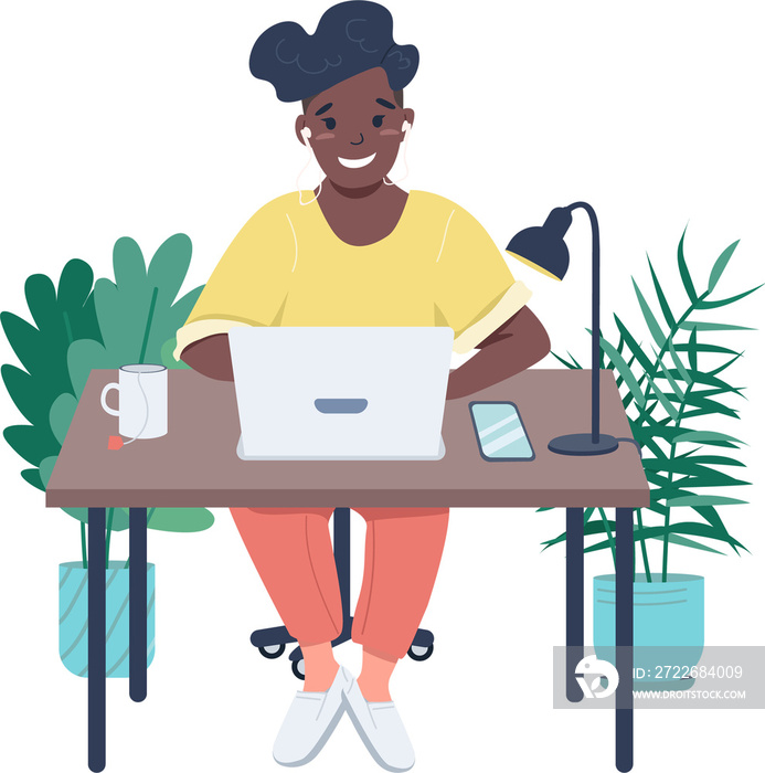 Female freelance worker semi flat color raster character. Full body person on white. Successful woman in workplace simple cartoon style illustration for web graphic design and animation