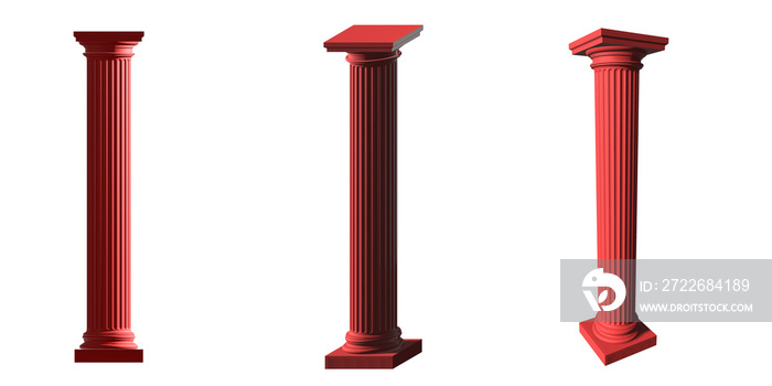 Antique pillars or columns isolated on white background, for design and decoration.