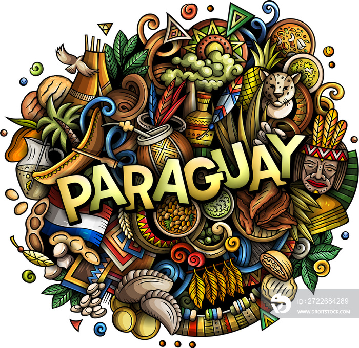 Paraguay detailed lettering cartoon illustration