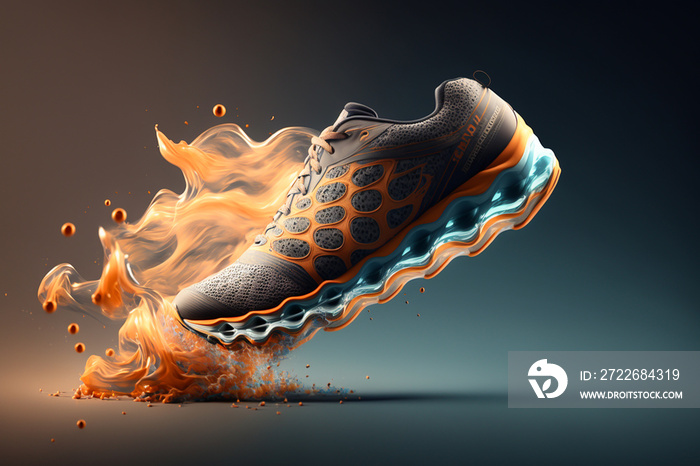 Runner jogging with running shoes, close up very detailed product advertisement illustration for sports marketing or educative purpose