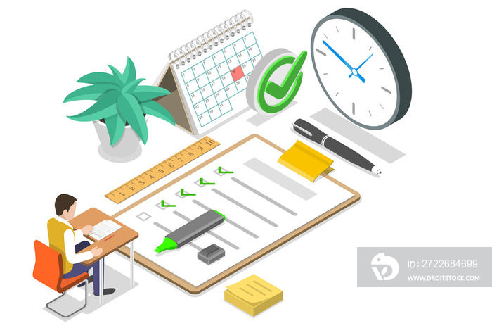 3D Isometric Flat  Conceptual Illustration of Entrance Examination