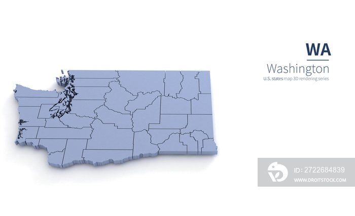 Washington State Map 3d. State 3D rendering set in the United States.