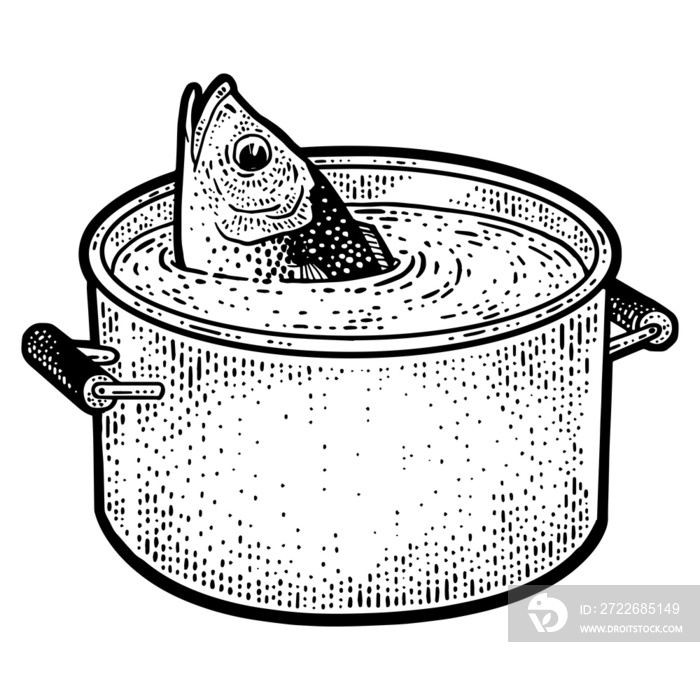 Fish peeks out of a pot of water sketch PNG illustration with transparent background