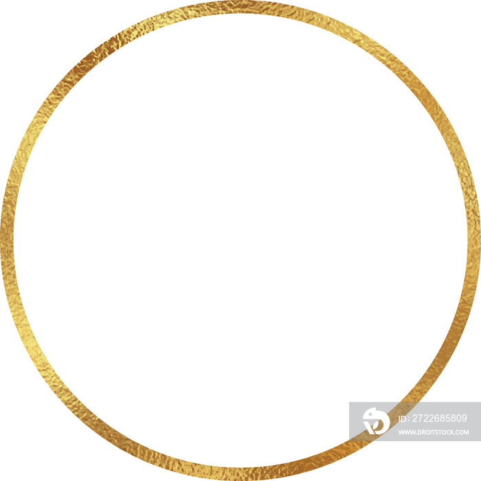 Gold foil circle  illustration, shiny yellow metal border isolated on transparent background, clip art