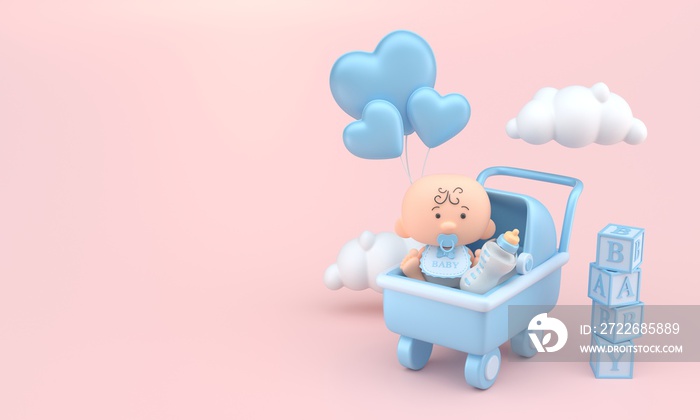 Baby in Stroller. 3D Illustration