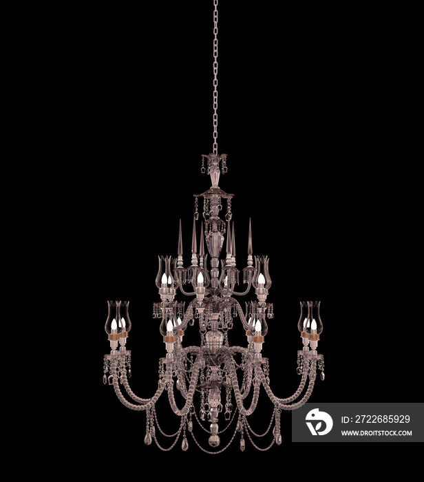 3d Render Retro chandelier  isolated on black background