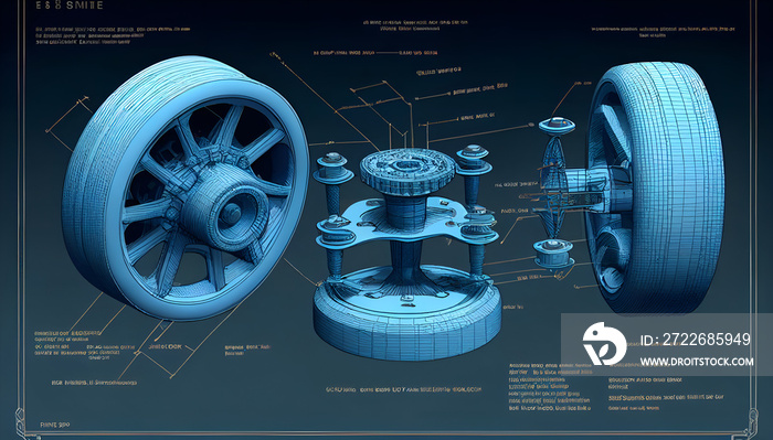 finite element analysis, 3D Illustration. Von Mises stress isometric view of car suspension hub with scale on top of engineering