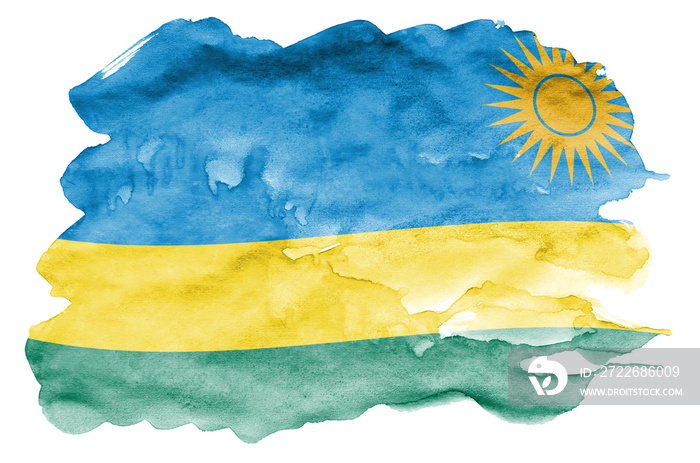 Rwanda flag  is depicted in liquid watercolor style isolated on white background