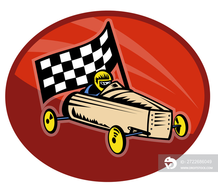 illustration on the sport of Soap box derby racing with race flag