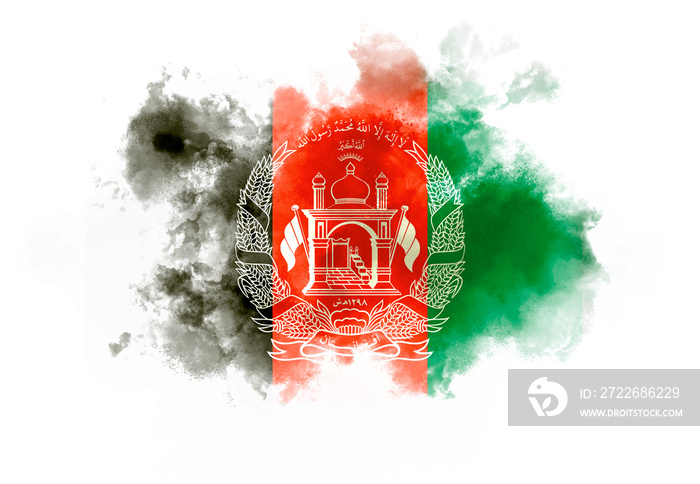 Afghan flag performed from color smoke on the white background. Abstract symbol.