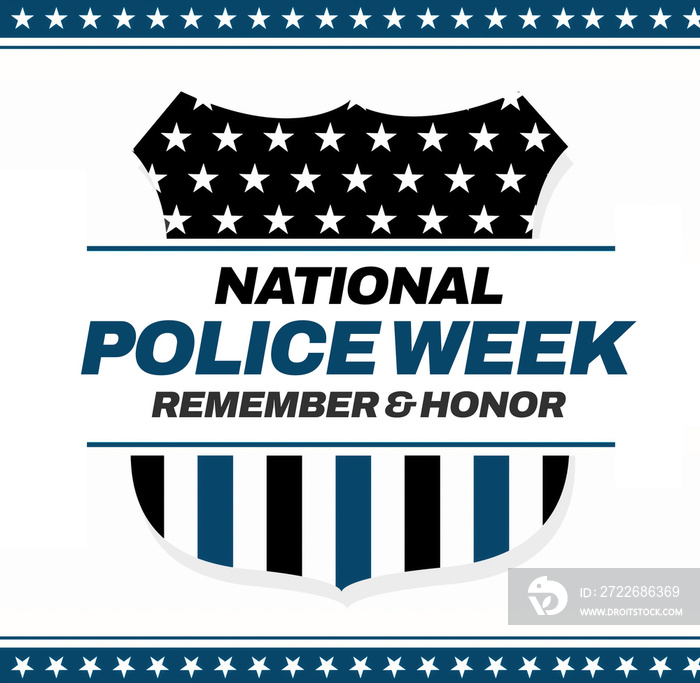 National Police Week background with an American flag in blue and black color. Honoring and remembering concept patriotic backdrop