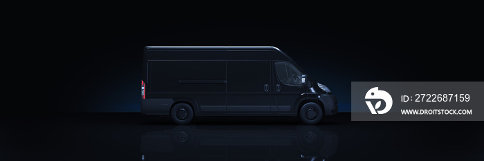 Truck Fast shipping in dark background. 3d rendering