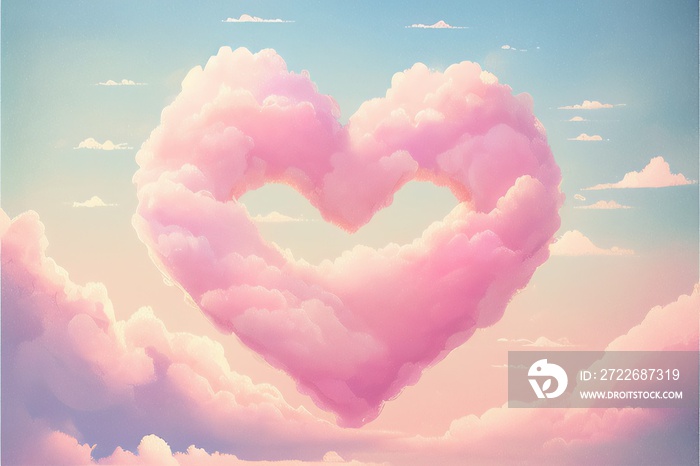 pink heart in sky cloud valentines day celebration wedding concept illustration