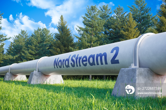 Nord Stream 2 gas pipeline on landscape background 3D