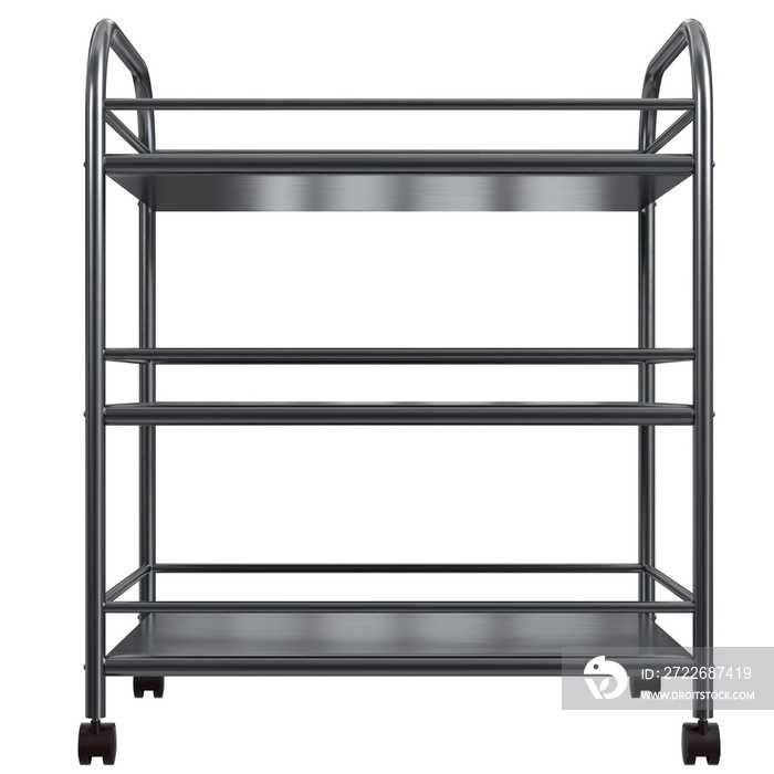 3d rendering  of a stainless steel utility trolley