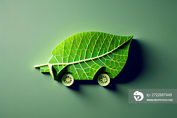 Green leaf with four wheels. 3D illustration