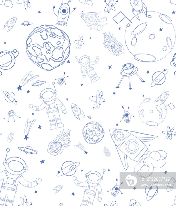 Hand drawn earth. Seamless children’s pattern with space s. Doodle sketch of space s. Idea for children’s room, wallpaper, textiles, clothes and other things for children.