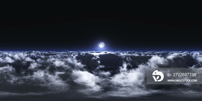 The moon over the clouds.HDRI, environment map , Round panorama, spherical panorama, equidistant projection, panorama 360, 3d rendering