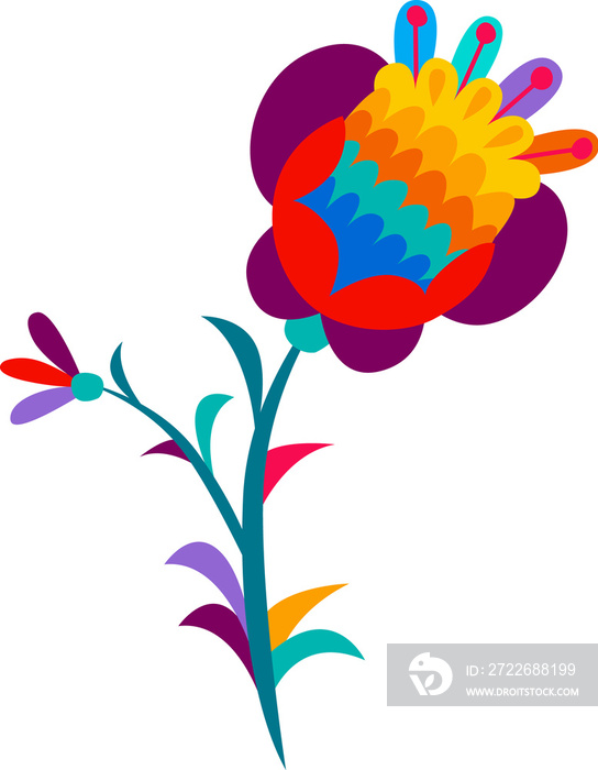 Cartoon mexican flower with blossom and buds