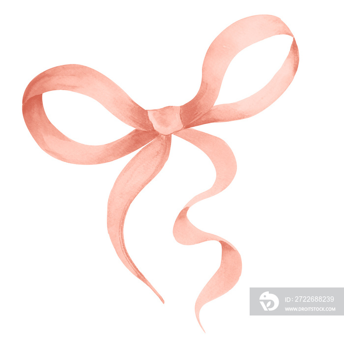 Pink watercolor bow element. Template for decorating designs and illustrations.