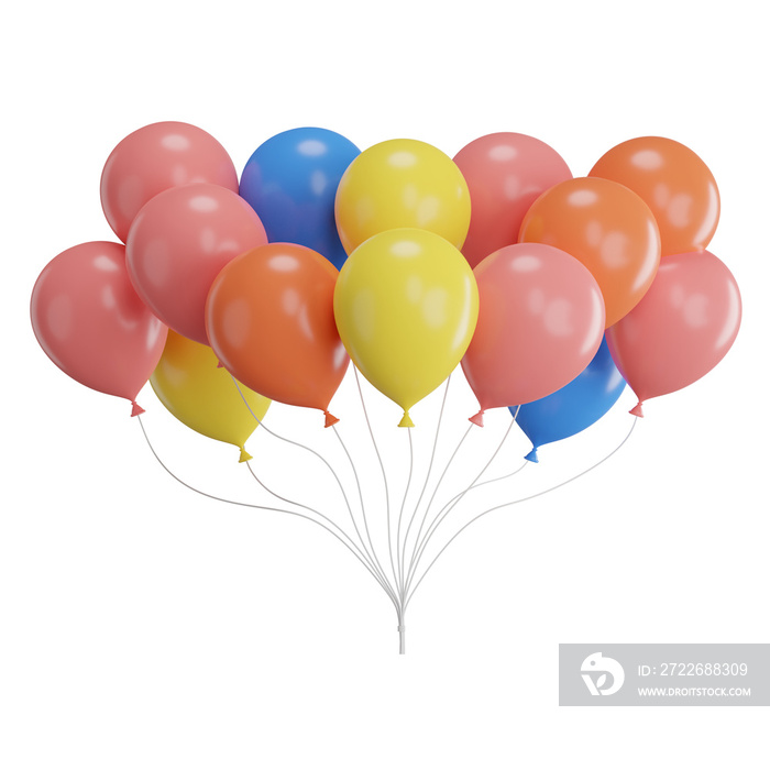 3d render of balloons with confetti flying.