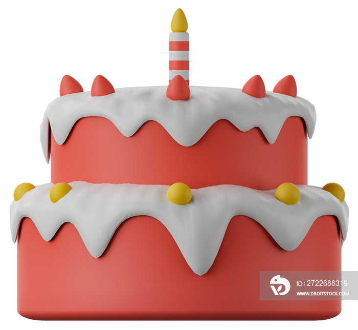 Cake 3d illustration isolated on white background. Birthday cake 3d illustration on white background