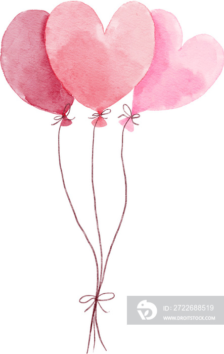 Watercolor pink heart shaped balloons