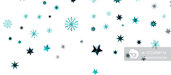 Snowflakes and bokeh lights on the blue Merry Christmas background. 3D render