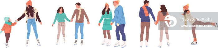 Ice skating people set, winter activities PNG Illustrations