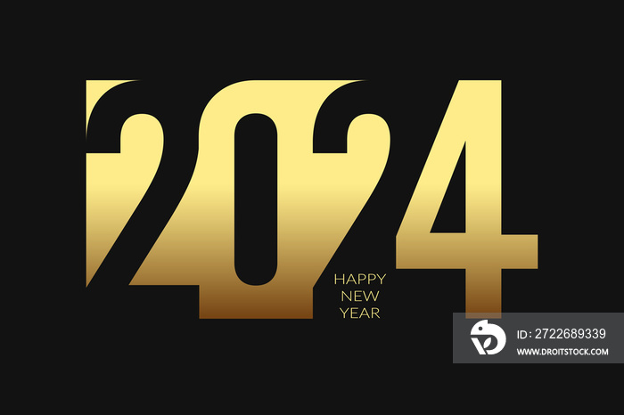 2024 Happy New Year in golden design, Holiday greeting card design