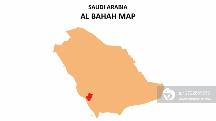 Al Bahah map highlighted on Saudi Arabia map. Al Bahah map on Saudi Arabia.