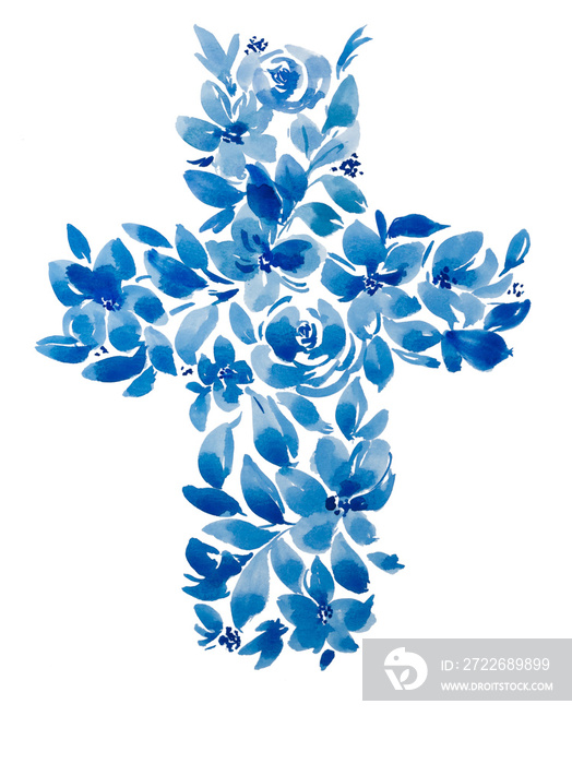 Blue watercolor flower cross