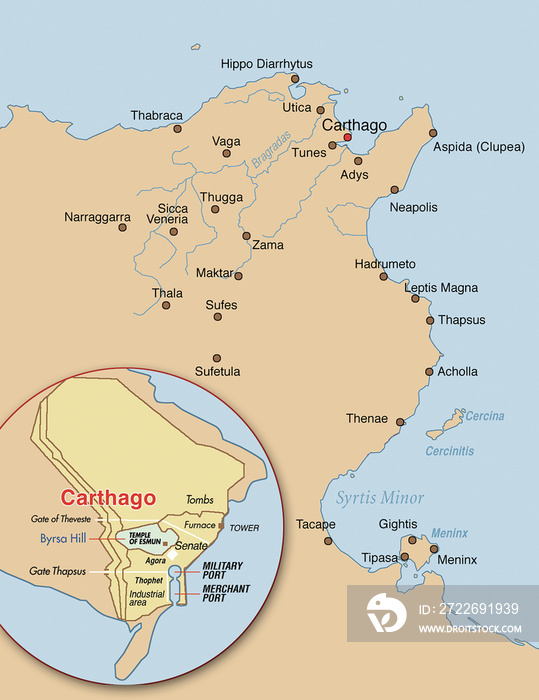 Map with the territory of ancient Carthage