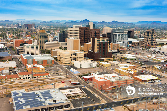 Aerial view over Downtown Phoenix, Arizona