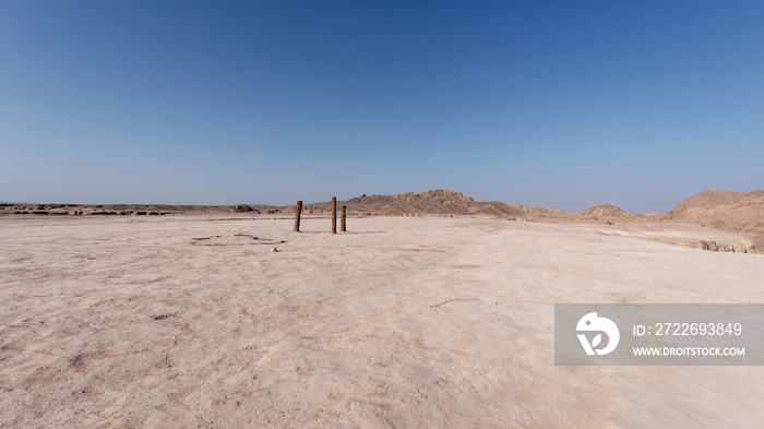 Low-angle view of a surface Keshit canyon on the outskirts of Lut desert in Kerman Province, Iran