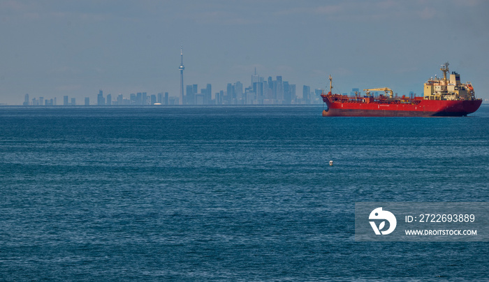 Toronto skyline with freighter in foreground