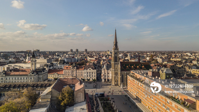 Aerial view of Novi Sad catholic cathedral