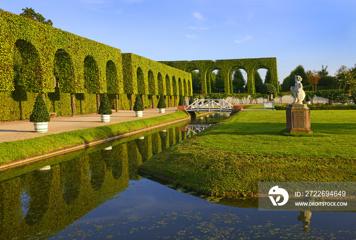 The beautiful garden around Schwetzingen Palace. A Versailles in miniature in the Palatinate in the German state of Baden-Wurttemberg, Germany