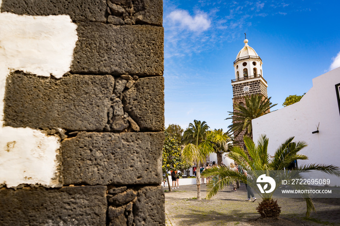 church tower in city of teguise on lanzarote