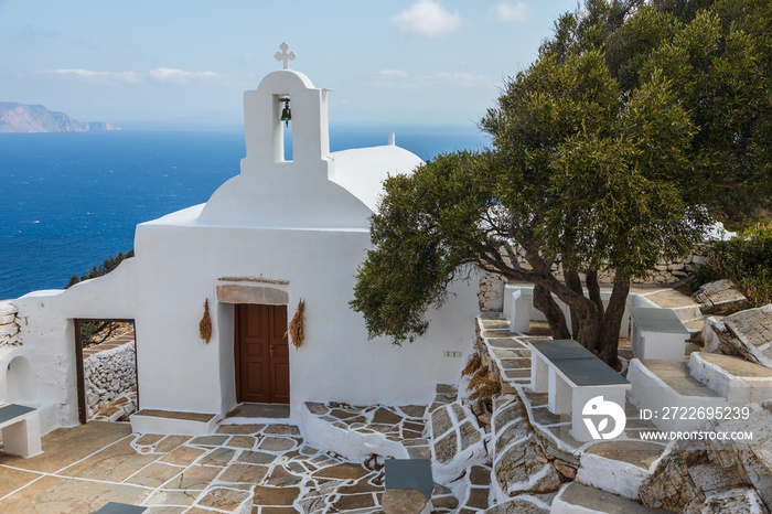 View of the small Church of Panagia Paleokastritsa , Ios Island, Greece.